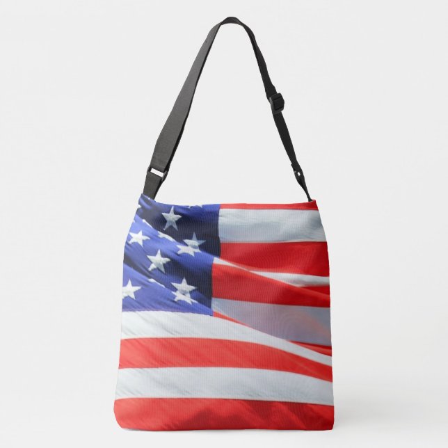 Bolso Cruzado Bandera estadounidense tira de rayas azul rojo USA (Reverso)