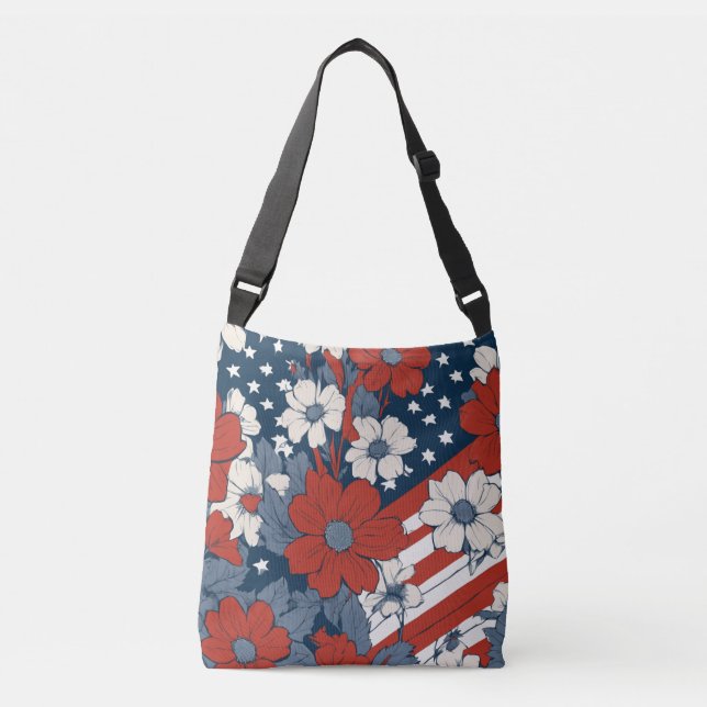 Bolso Cruzado Bandera y flores norteamericanas pastoreadas (Anverso)