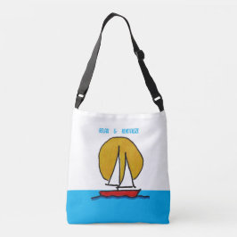 Bolso Cruzado Barco de vela de fondo blanco y azul.
