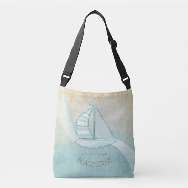Bolso Cruzado Beach House Nautical Sailboat Aqua Blue ID623 (Anverso)