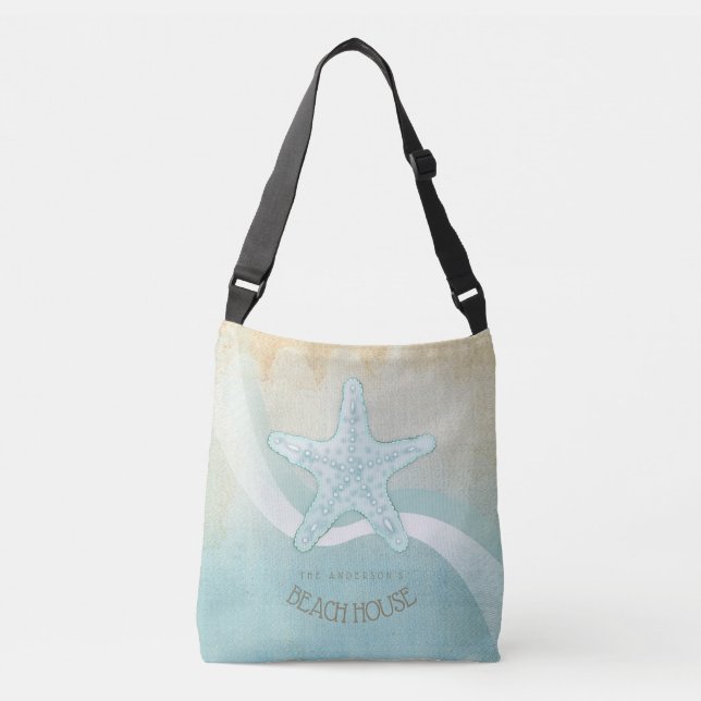 Bolso Cruzado Beach House Nautical Starfish Aqua Blue ID623 (Anverso)