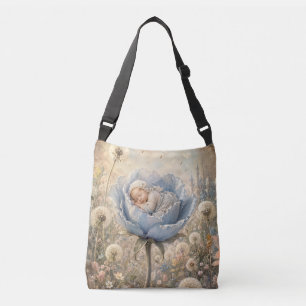 Bolso Cruzado Bebé durmiendo en flor azul