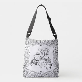 Bolso Cruzado Belleza monocroma Floral en blanco y negro