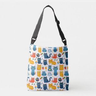 Bolso Cruzado Bellos gatos kawaii, jugando con juguetes blanco b