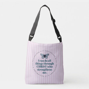 Bolso Cruzado Biblia corta mariposa rayas rosadas y blancas