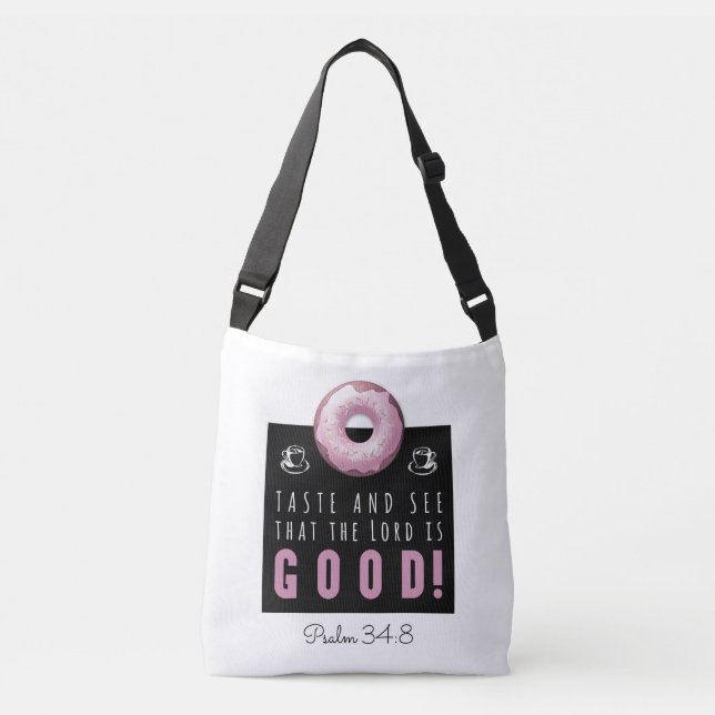Bolso Cruzado Bíblica linda salmo 34:8 con anillos rosados (Anverso)