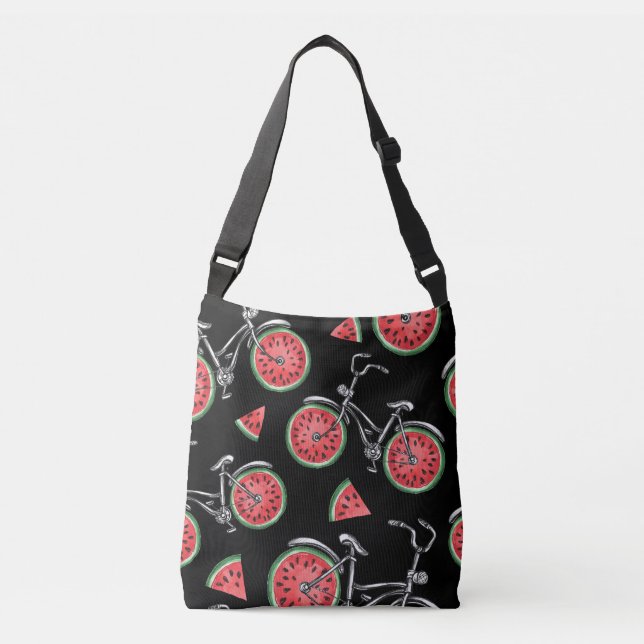 Bolso Cruzado Bicicletas con ruedas de sandía, patrón de verano. (Anverso)