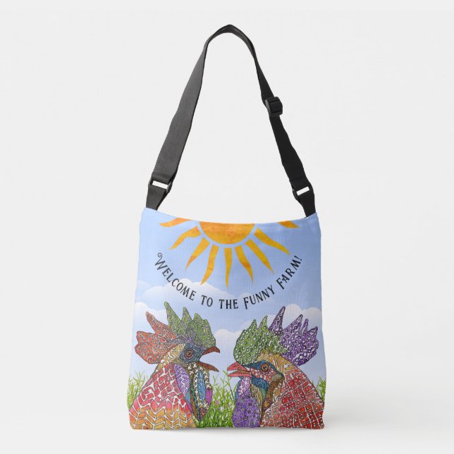 Bolso Cruzado Bienvenidos a la divertida granja de pollos (Anverso)