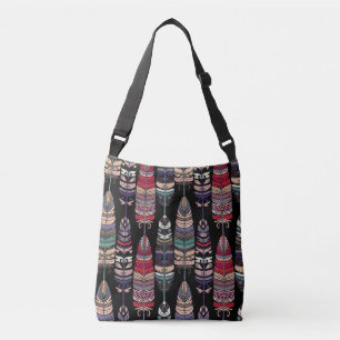 Bolso Cruzado Birds Feathers Tribal Art Seamless