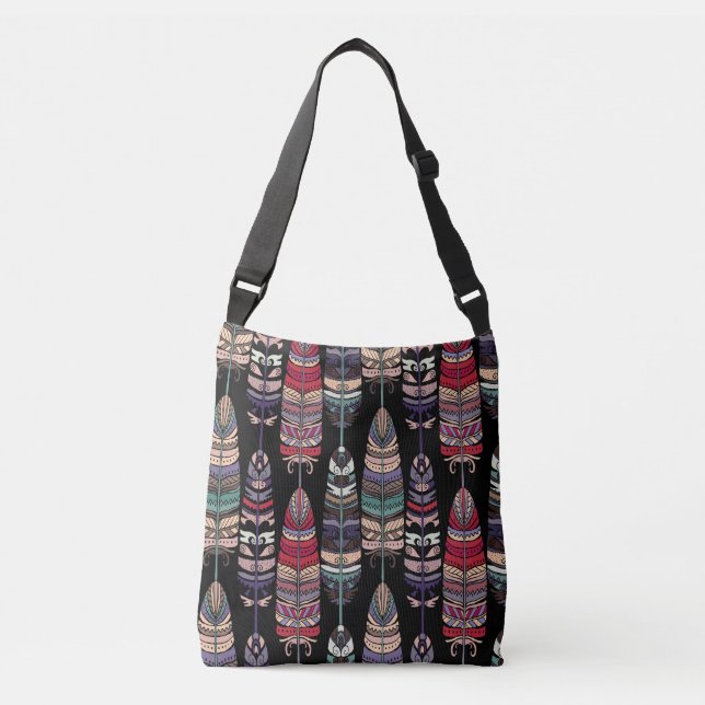 Bolso Cruzado Birds Feathers Tribal Art Seamless (Anverso)