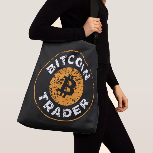 Bolso Cruzado Bitcoin Trader Grunge Text Circle contorno Negro (Detalle)