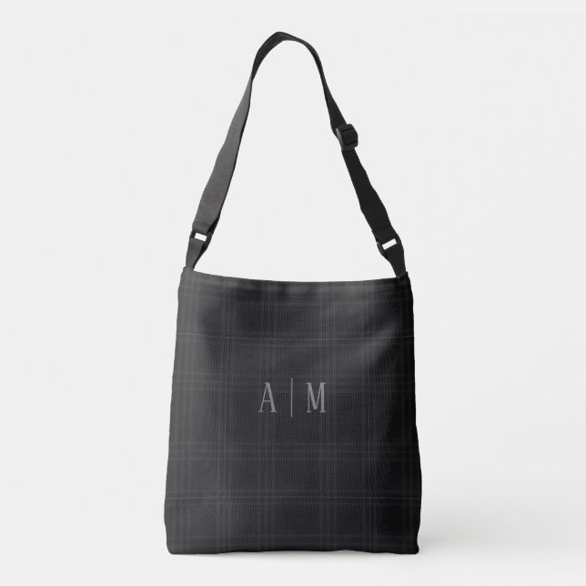 Bolso Cruzado Black Scottish Tartan Custom Initial Monogram (Reverso)