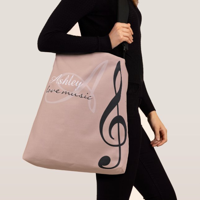 Bolso Cruzado Black Treble Clef Music Dusty Rosa Tote Bag (Detalle)