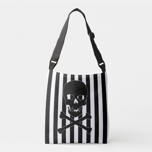 Bolso Cruzado black & white striped skull bag (Anverso)