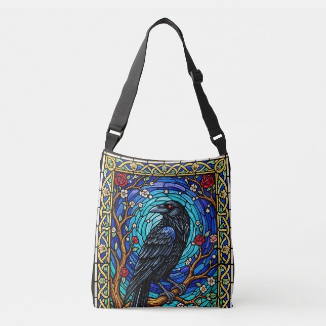 Bolso Cruzado Blackbird Sained Glass Corvid Raven (Anverso)