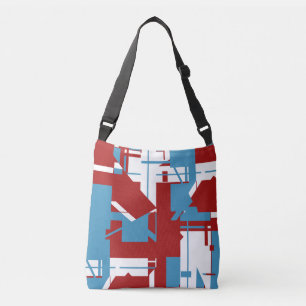 Bolso Cruzado Blanco azul brillante sobre motivo geométrico rojo