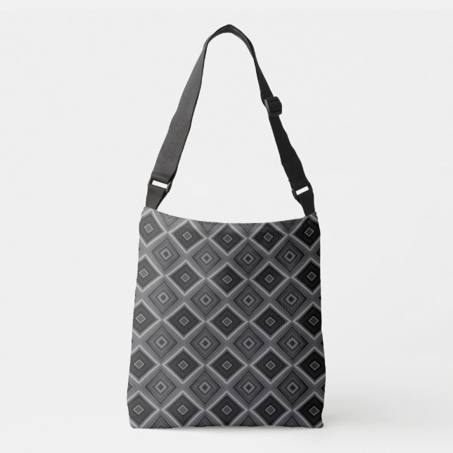 Bolso Cruzado Blanco Negro Gris Diamante Geométrico  (Anverso)