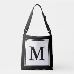 Bolso Cruzado Blanco y negro simple con plantilla de monograma