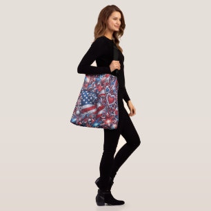 Bolso Cruzado Bling patriótico americano gira estrellas corazone