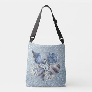 Bolso Cruzado Blue Aquamarine Seashells & Jewels Faux Purpurina