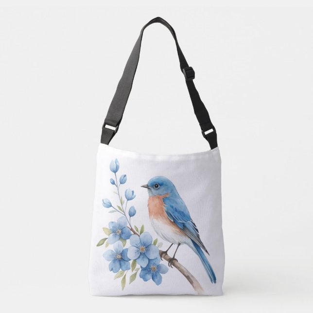 Bolso Cruzado Blue bird with blue flowers (Anverso)
