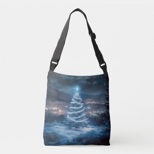 Bolso Cruzado Blue Glowing Winter Night Christmas Tree (Anverso)