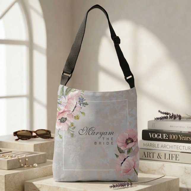 Bolso Cruzado Blush Poppy Floral Bride | Elegant Personalized (Subido por el creador)