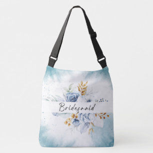 Bolso Cruzado Boda Floral Dusty Blue White Gold