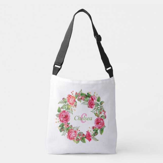 Bolso Cruzado Boda floral rosa monograma  (Anverso)