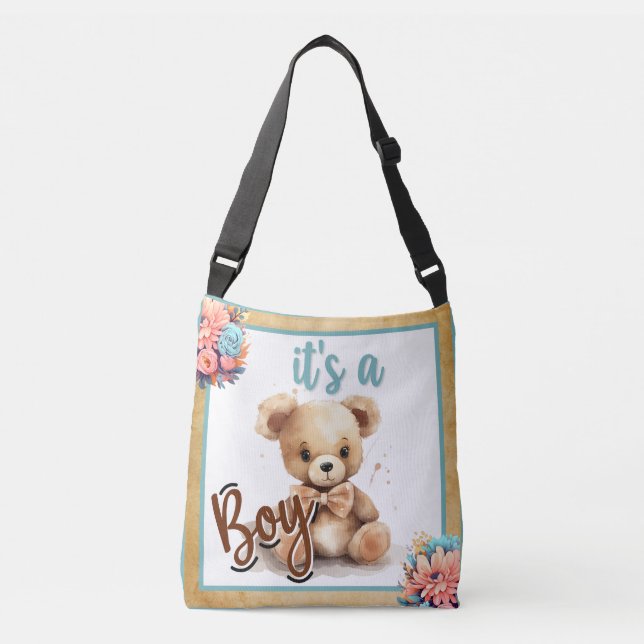 Bolso Cruzado Boho Blue Bear Baby Shower (Anverso)