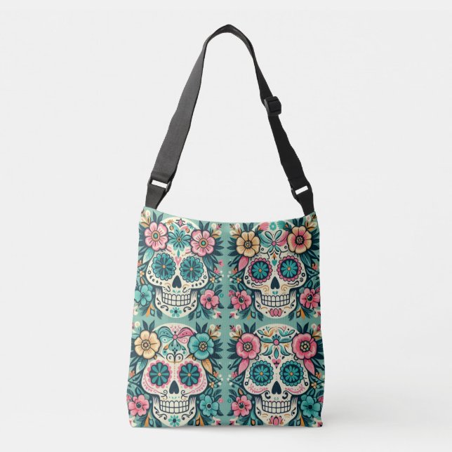 Bolso Cruzado Boho Calaveras de Azúcar (Anverso)
