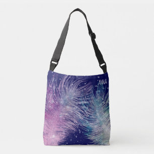 Bolso Cruzado *~* Boho cósmico místico de plumas azul nocturno