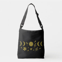 Bolso Cruzado Boho Floral Negro y Dorado