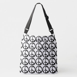 Bolso Cruzado Boho negro del signo de la paz del hippy y blanco