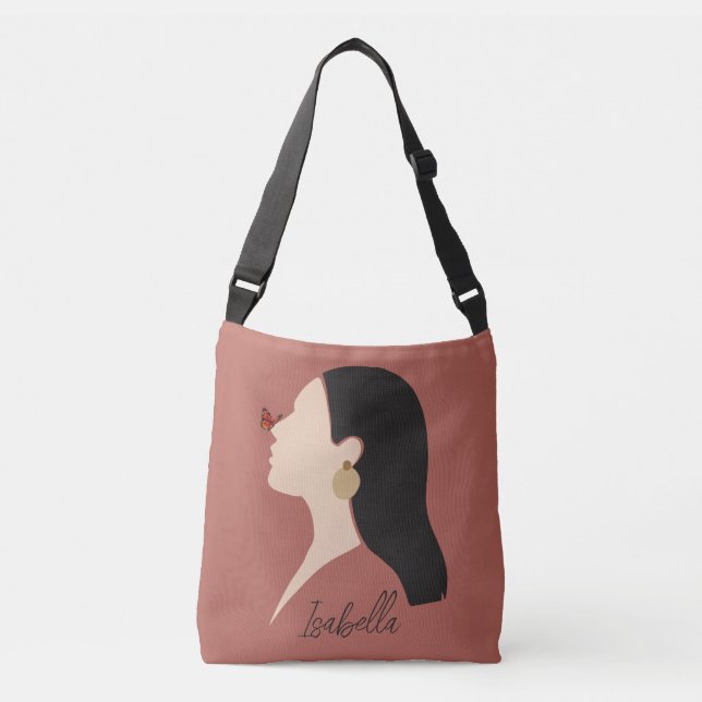 Bolso Cruzado Boho Resumen arte mujer Ilustracion , tono de tier (Anverso)