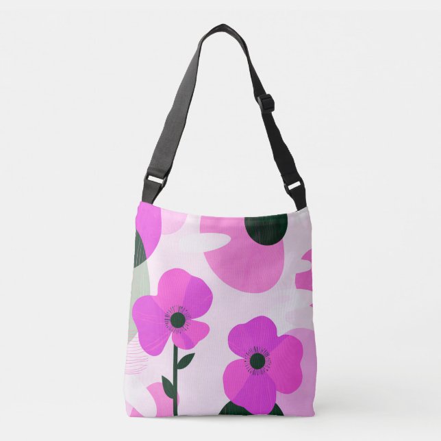 Bolso Cruzado Bold Pink Floral Modern Tote Bag (Anverso)