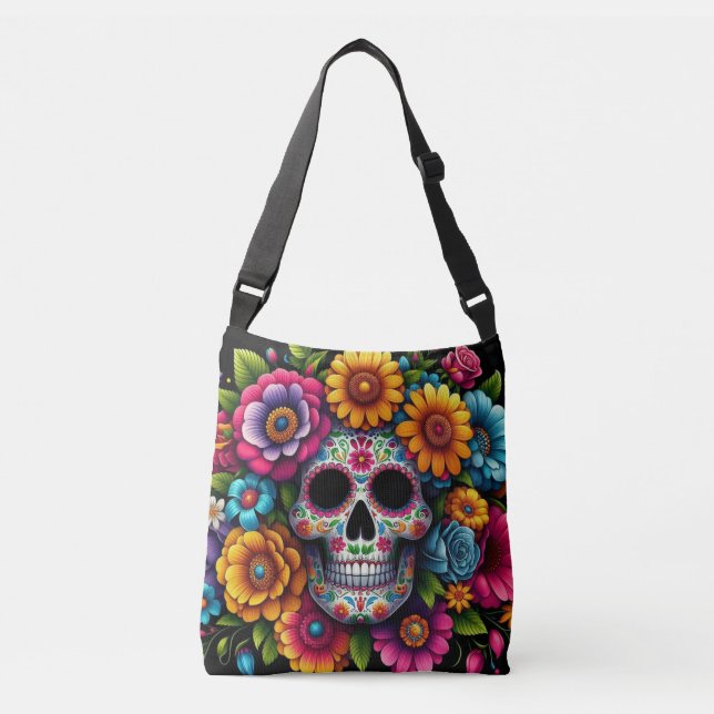 Bolso Cruzado ¡Bolsa de cráneo de flores! (Anverso)