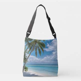 Bolso Cruzado "Bolsa transversal azul de palmeras de playa tropi