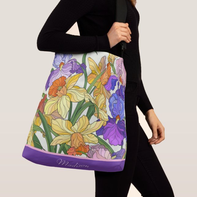 Bolso Cruzado Bonito floral, iris pintado, personalizada (Detalle)