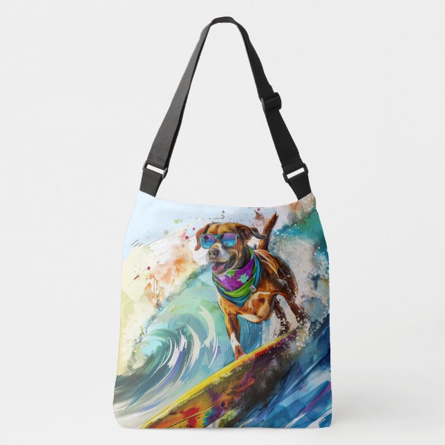 Bolso Cruzado Bonito Surfing Dog - Summer Fun Beach Pup (Anverso)