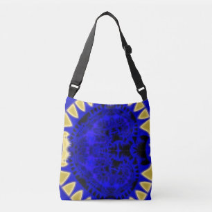 Bolso Cruzado Borde fractal de dientes azules y dorados