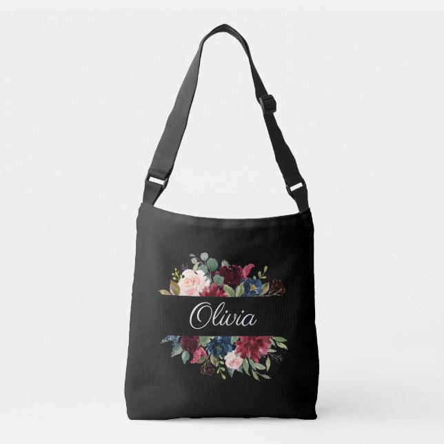 Bolso Cruzado Borgoña Nombre Floral Elegante Bonito acuarela (Anverso)