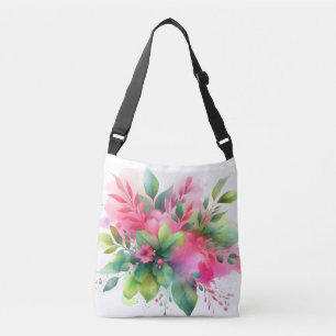 Bolso Cruzado Botánico Floral Acuarela Rosa Verde