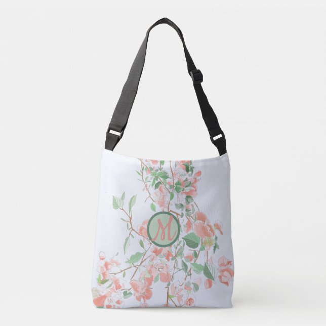 Bolso Cruzado Bougainvillea Floral Rosa Monograma Acuarela (Anverso)