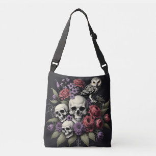 Bolso Cruzado Bouquet gótico con tres cráneos y un búho