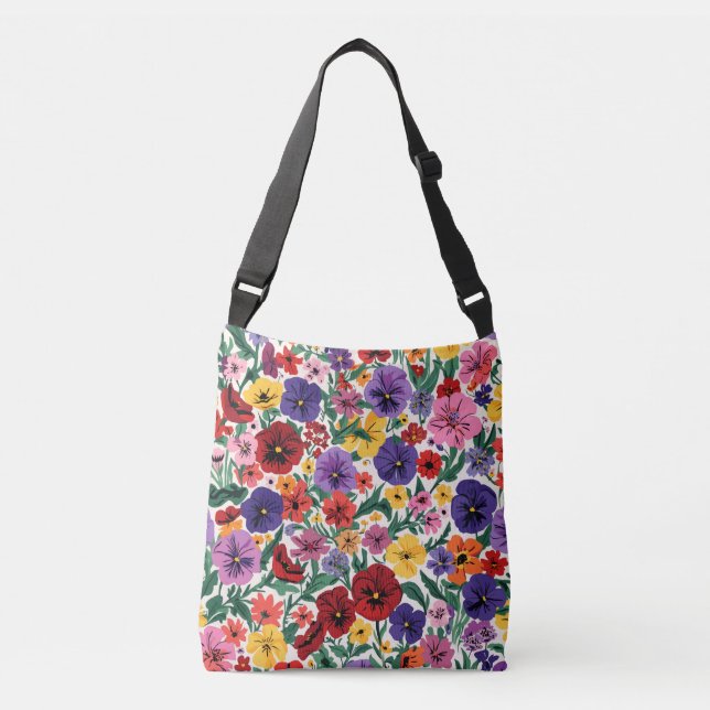 Bolso Cruzado Bright Spring Pansies Floral Garden Pattern (Anverso)
