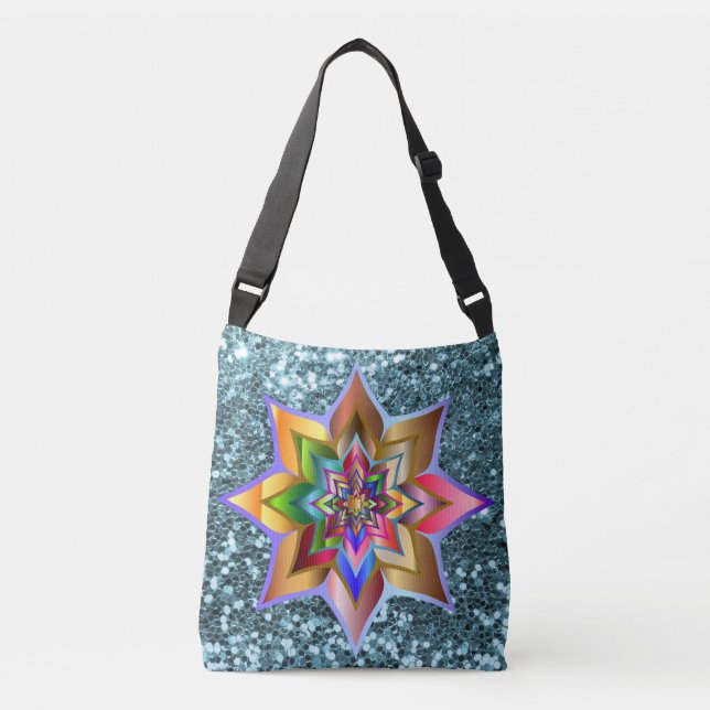 Bolso Cruzado Brillante Purpurina Floral Aqua Faux (Anverso)