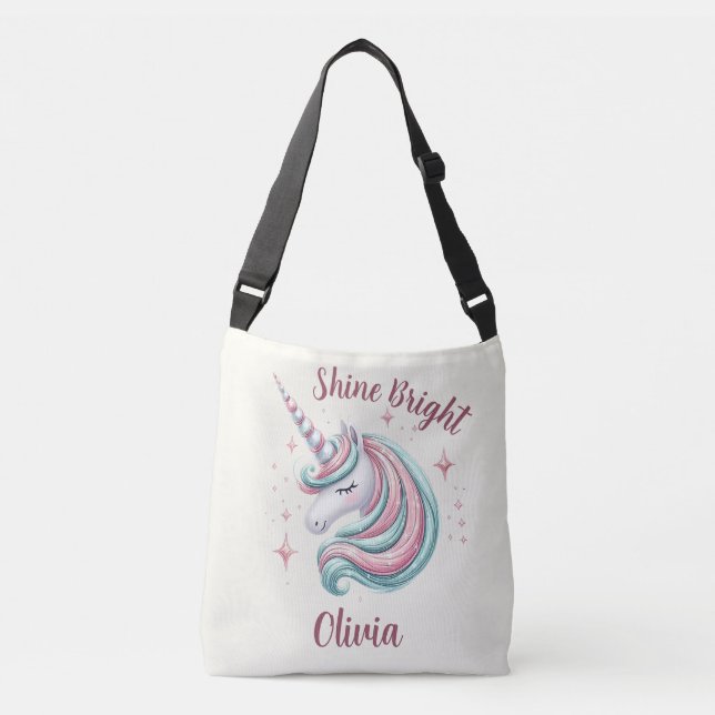 Bolso Cruzado Brillo de unicornio mágico lindo (Anverso)