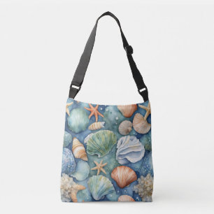 Bolso Cruzado Brisa Oceánica Acuarela: Concha y Estrella de Mar