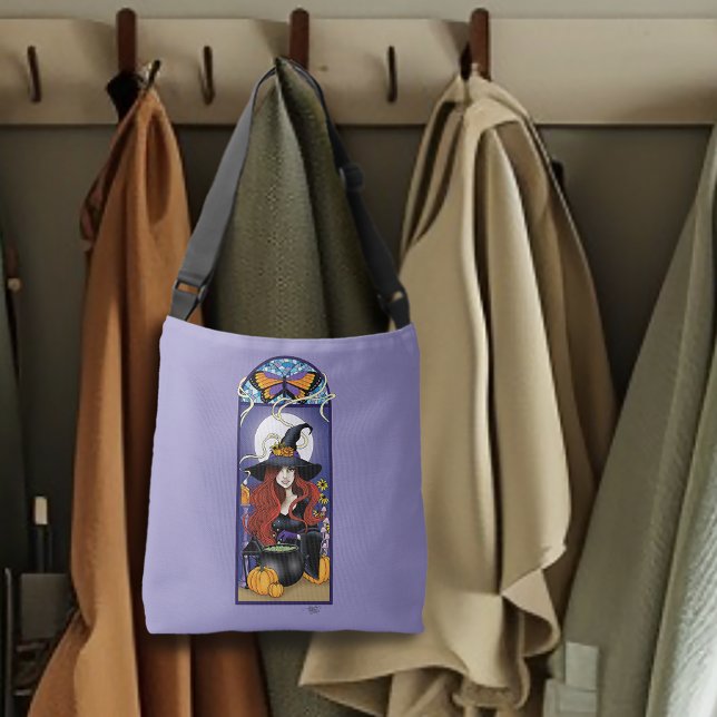 Bolso Cruzado Bruja de Otoño Art Nouveau Calabazas Luna Púrpura (Subido por el creador)